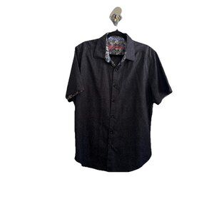 Robert Graham Paisley Black Short Sleeve Button Down Shirt Men Large Classic Fit